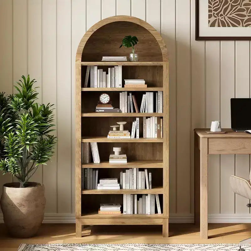 CuisinSmart Vitrine de style rustique à 7 niveaux avec étagères réglables, Bibliothèque haute autoportante à arche pour garde-manger de cuisine ou salon