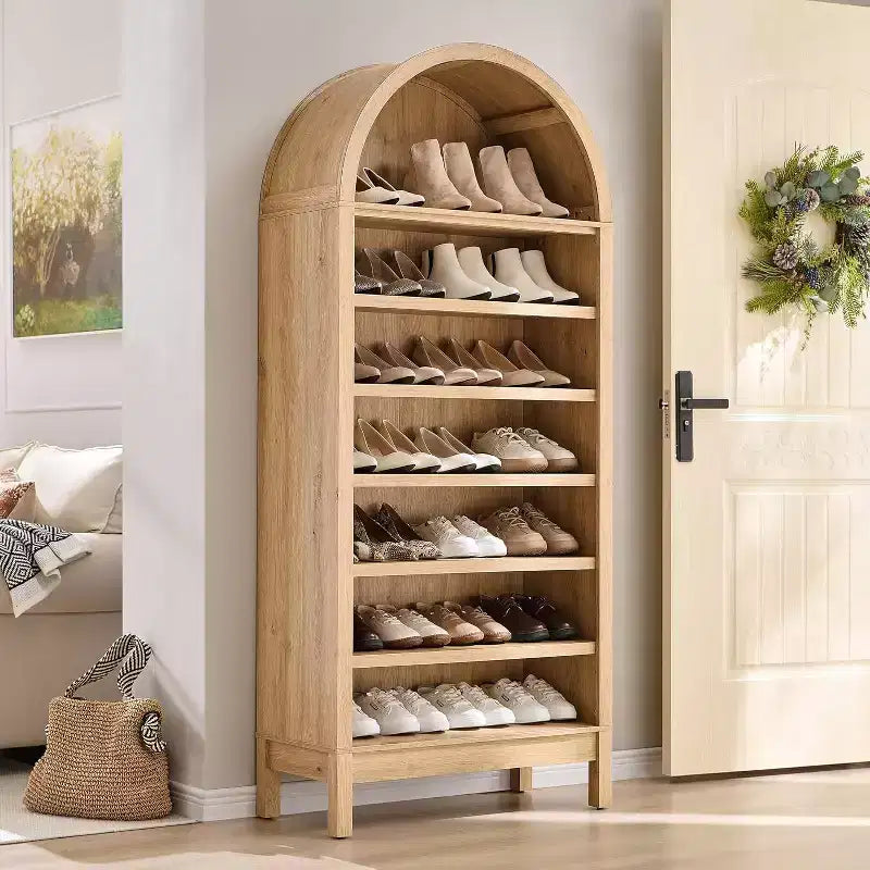 CuisinSmart Vitrine de style rustique à 7 niveaux avec étagères réglables, Bibliothèque haute autoportante à arche pour garde-manger de cuisine ou salon