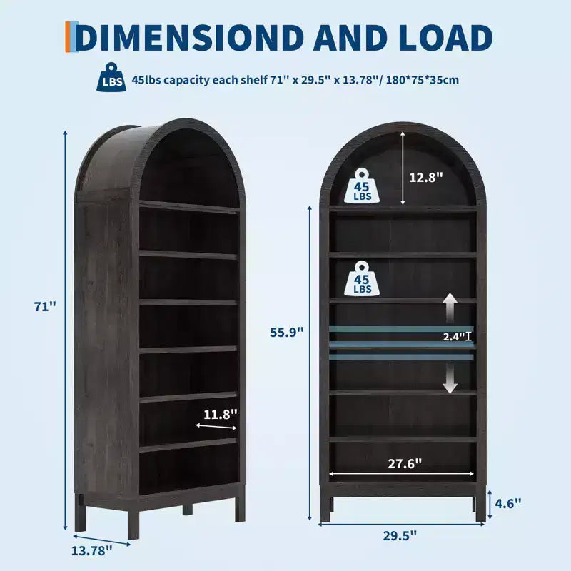 CuisinSmart Vitrine de style rustique à 7 niveaux avec étagères réglables, Bibliothèque haute autoportante à arche pour garde-manger de cuisine ou salon