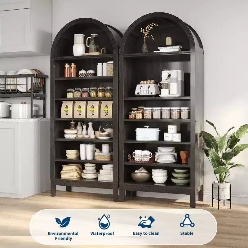 CuisinSmart Vitrine de style rustique à 7 niveaux avec étagères réglables, Bibliothèque haute autoportante à arche pour garde-manger de cuisine ou salon