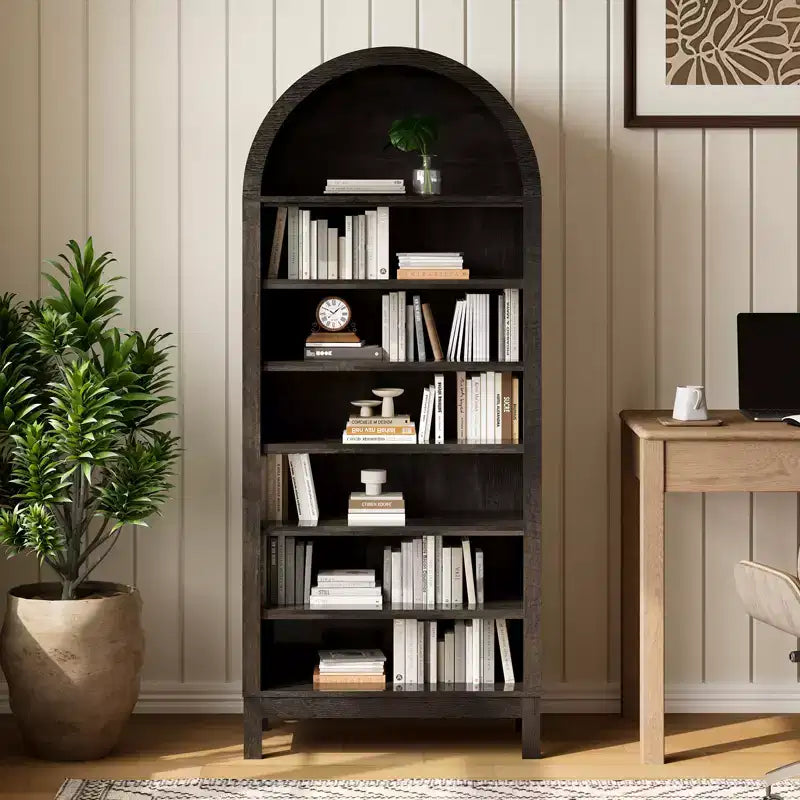 CuisinSmart Vitrine de style rustique à 7 niveaux avec étagères réglables, Bibliothèque haute autoportante à arche pour garde-manger de cuisine ou salon