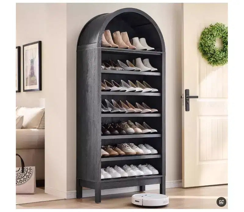 CuisinSmart Vitrine de style rustique à 7 niveaux avec étagères réglables, Bibliothèque haute autoportante à arche pour garde-manger de cuisine ou salon