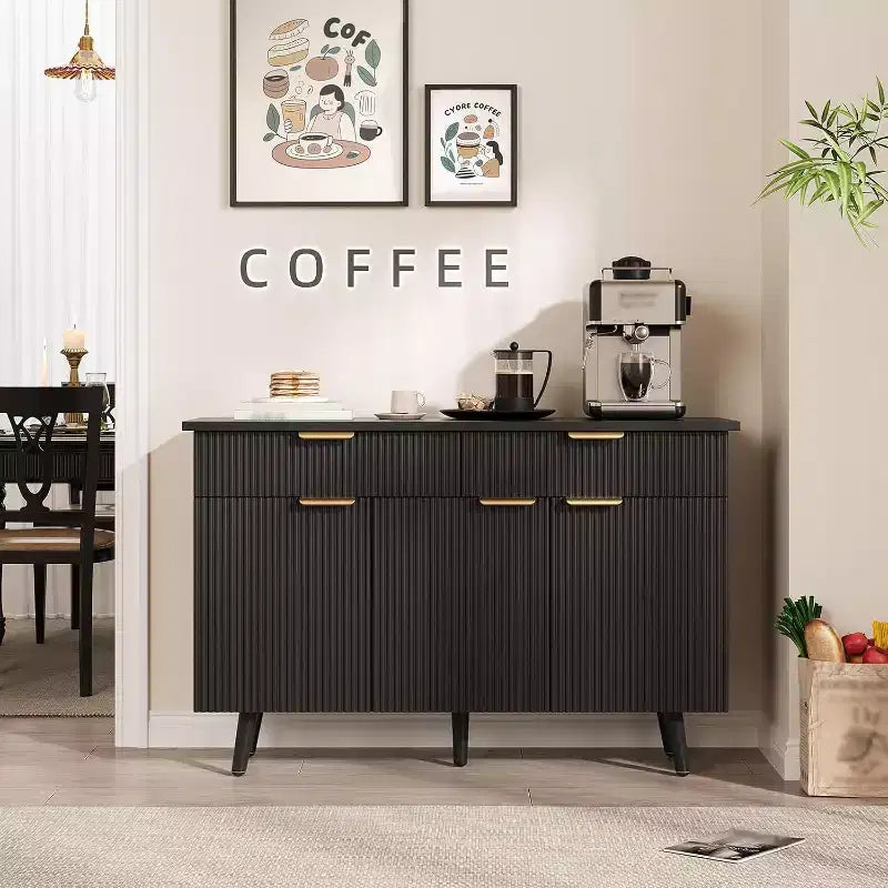 COZONY 47 Buffet moderne cannelé, Console de buffet avec 3 portes, 2 tiroirs et étagères réglables, Crédence d'appoint pour salle à manger et salon