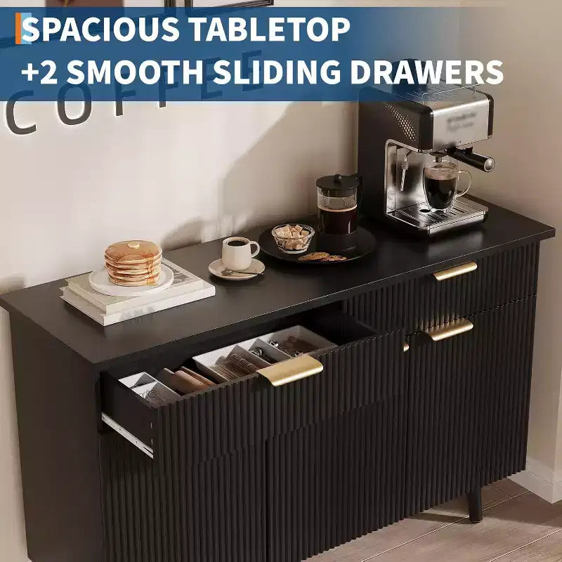 COZONY 47 Buffet moderne cannelé, Console de buffet avec 3 portes, 2 tiroirs et étagères réglables, Crédence d'appoint pour salle à manger et salon