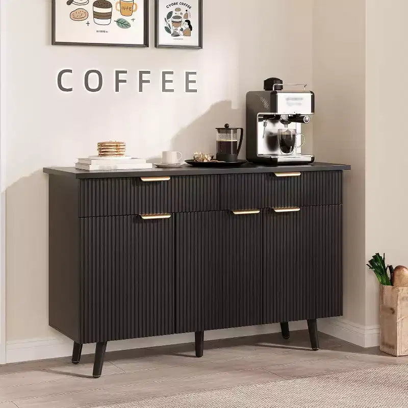 COZONY 47 Buffet moderne cannelé, Console de buffet avec 3 portes, 2 tiroirs et étagères réglables, Crédence d'appoint pour salle à manger et salon