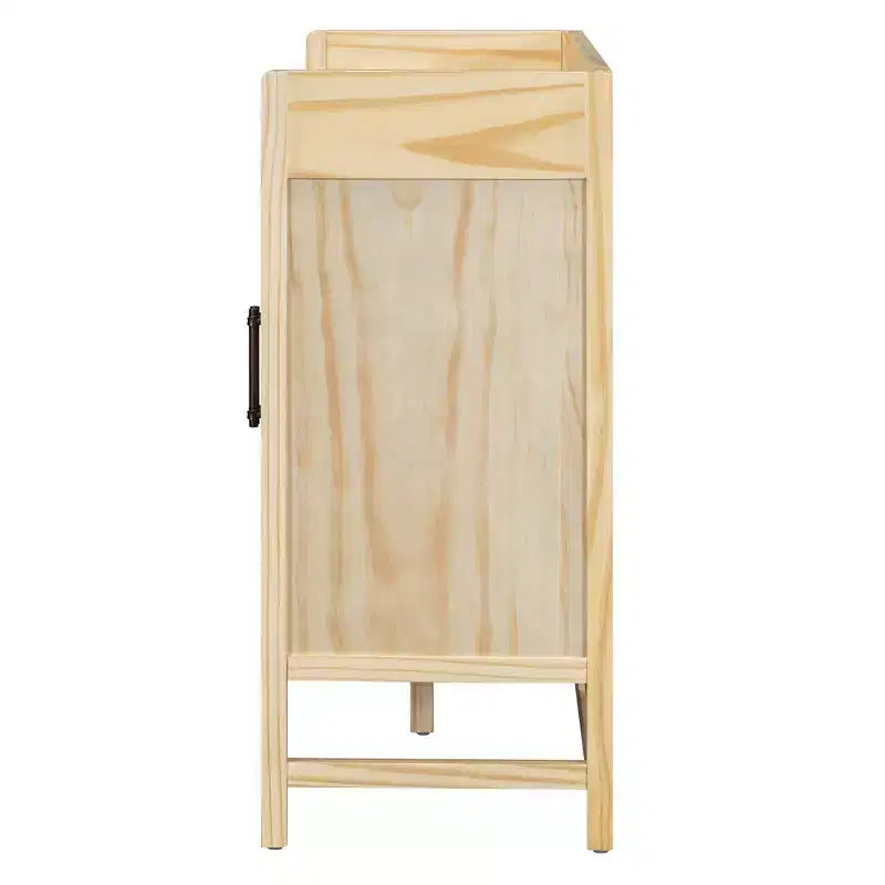 Meuble bas Hostack avec portes en rotin et rangement pour entrée, salle à manger, cuisine, salon, naturel