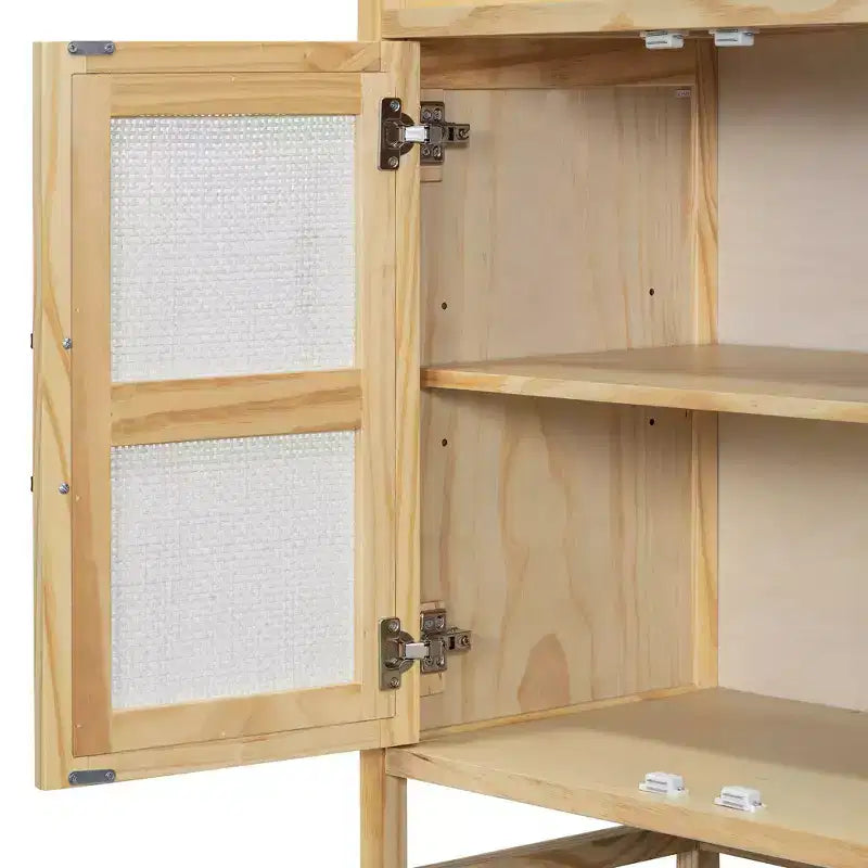 Meuble bas Hostack avec portes en rotin et rangement pour entrée, salle à manger, cuisine, salon, naturel