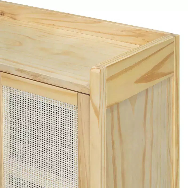 Meuble bas Hostack avec portes en rotin et rangement pour entrée, salle à manger, cuisine, salon, naturel