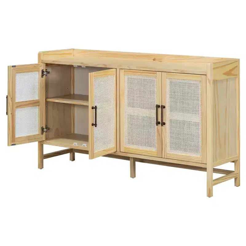 Meuble bas Hostack avec portes en rotin et rangement pour entrée, salle à manger, cuisine, salon, naturel