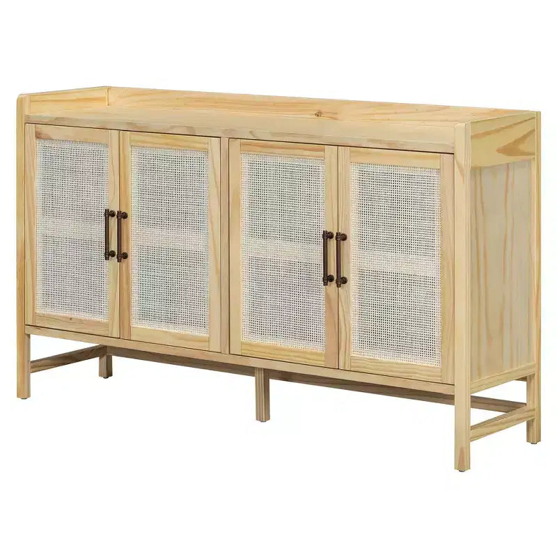 Meuble bas Hostack avec portes en rotin et rangement pour entrée, salle à manger, cuisine, salon, naturel