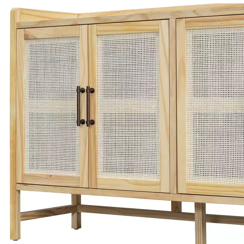 Meuble bas Hostack avec portes en rotin et rangement pour entrée, salle à manger, cuisine, salon, naturel