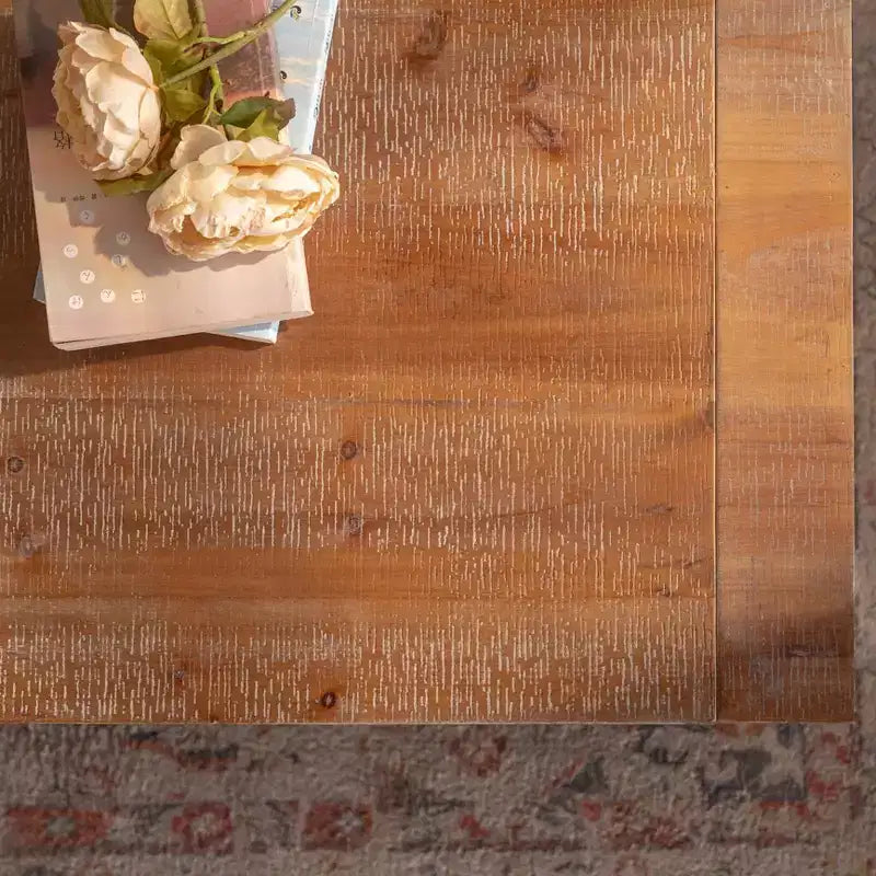 Table basse rectangulaire rustique avec étagère de rangement, grande table d'appoint à 2 niveaux en bois massif, couleur naturelle - ModernLuxe