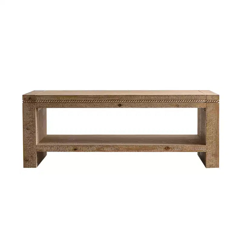 Table basse rectangulaire rustique avec étagère de rangement, grande table d'appoint à 2 niveaux en bois massif, couleur naturelle - ModernLuxe