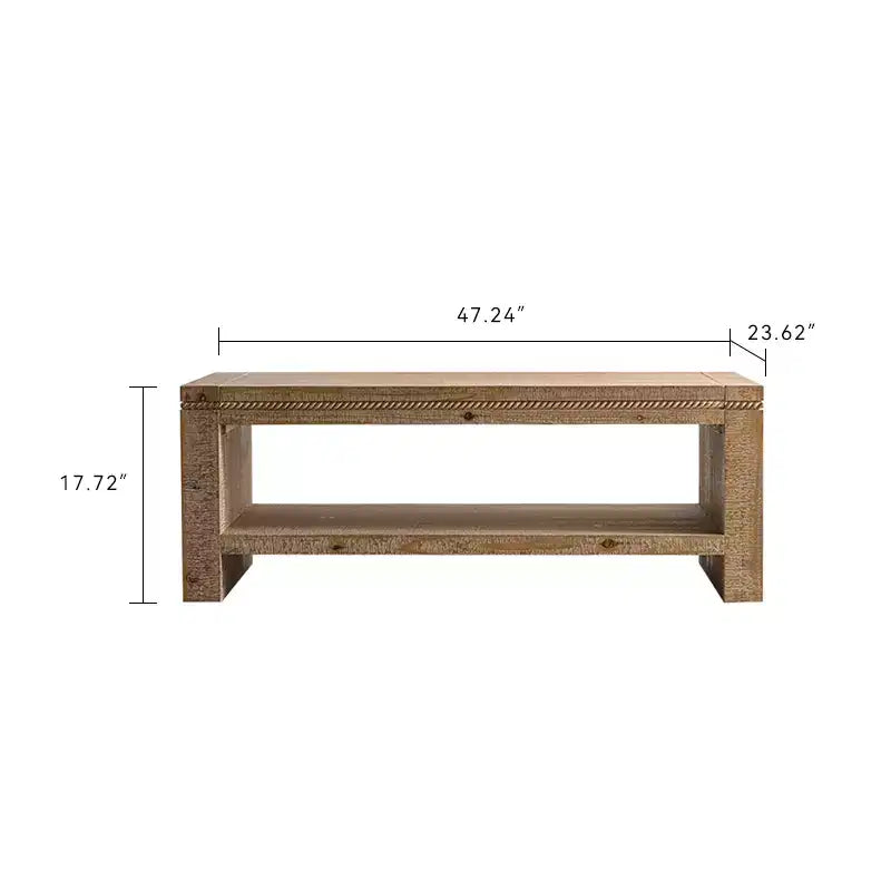 Table basse rectangulaire rustique avec étagère de rangement, grande table d'appoint à 2 niveaux en bois massif, couleur naturelle - ModernLuxe
