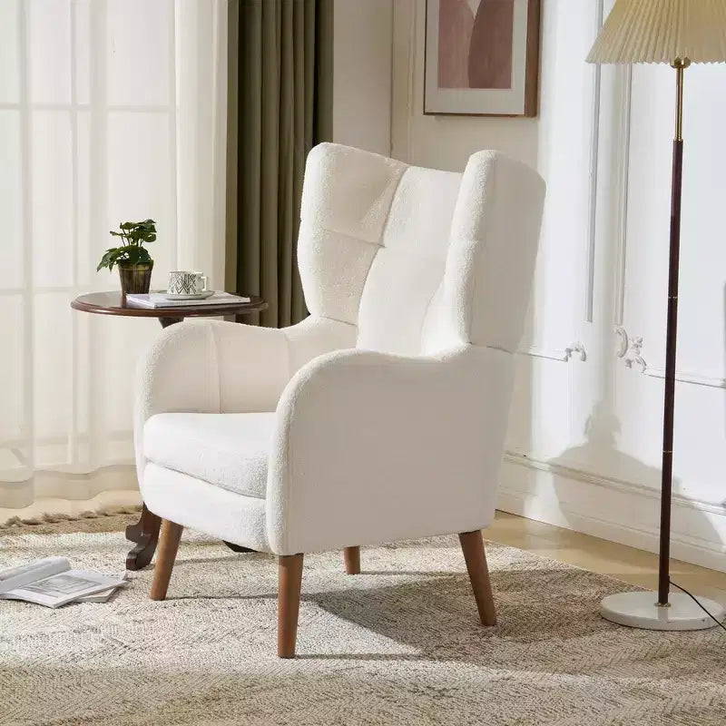 Chaise d'appoint à dossier haut Zeus & Ruta 41 avec rembourrage épaissi, pieds en bois de bouleau, blanc