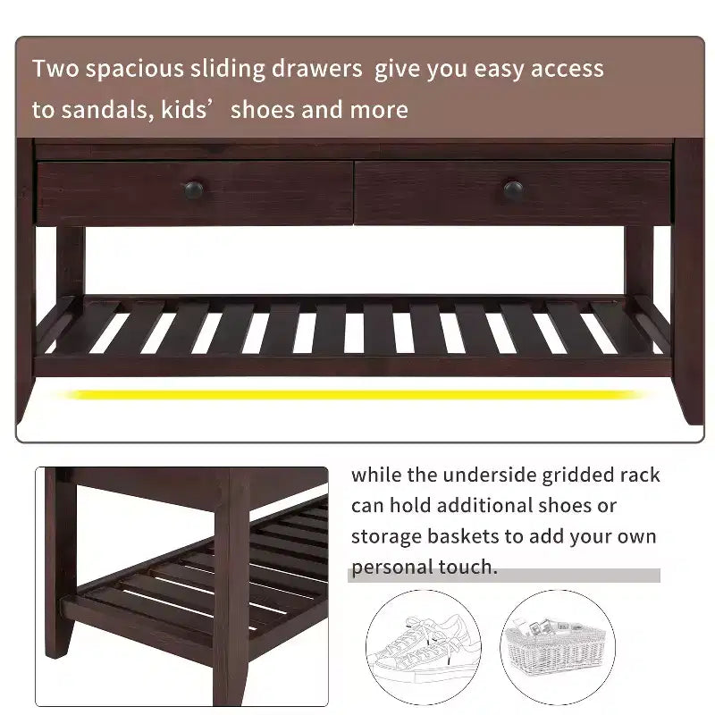 Banc de rangement multi-usage en bois massif GDFStudio Judith avec siège rembourré et tiroirs