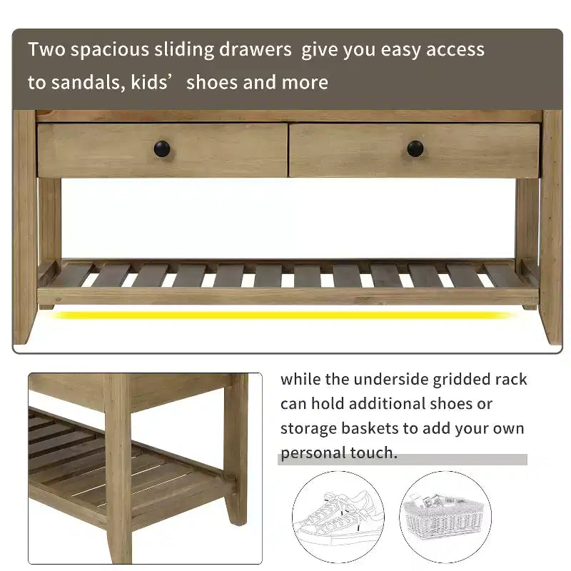 Banc de rangement multi-usage en bois massif GDFStudio Judith avec siège rembourré et tiroirs