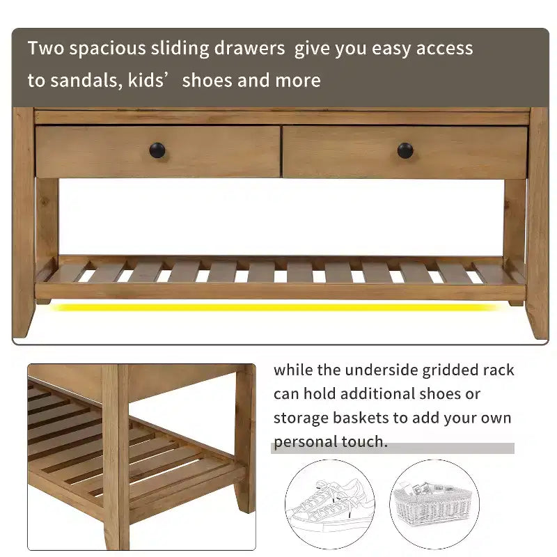 Banc de rangement multi-usage en bois massif GDFStudio Judith avec siège rembourré et tiroirs