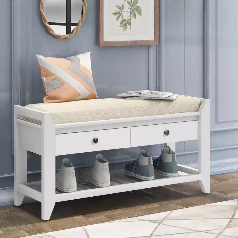 Banc de rangement multi-usage en bois massif GDFStudio Judith avec siège rembourré et tiroirs