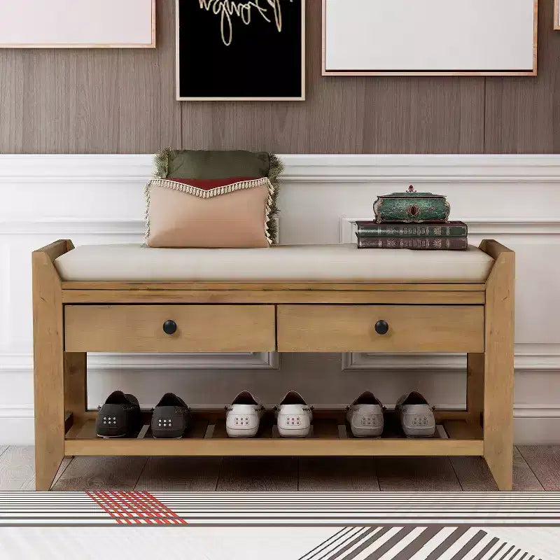 Banc de rangement multi-usage en bois massif GDFStudio Judith avec siège rembourré et tiroirs