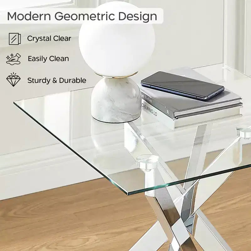 Table d'appoint moderne en verre Hues avec plateau en verre trempé et pieds en métal pour salon