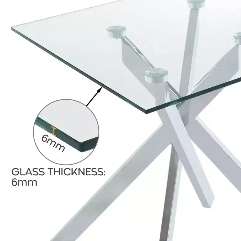 Table d'appoint moderne en verre Hues avec plateau en verre trempé et pieds en métal pour salon