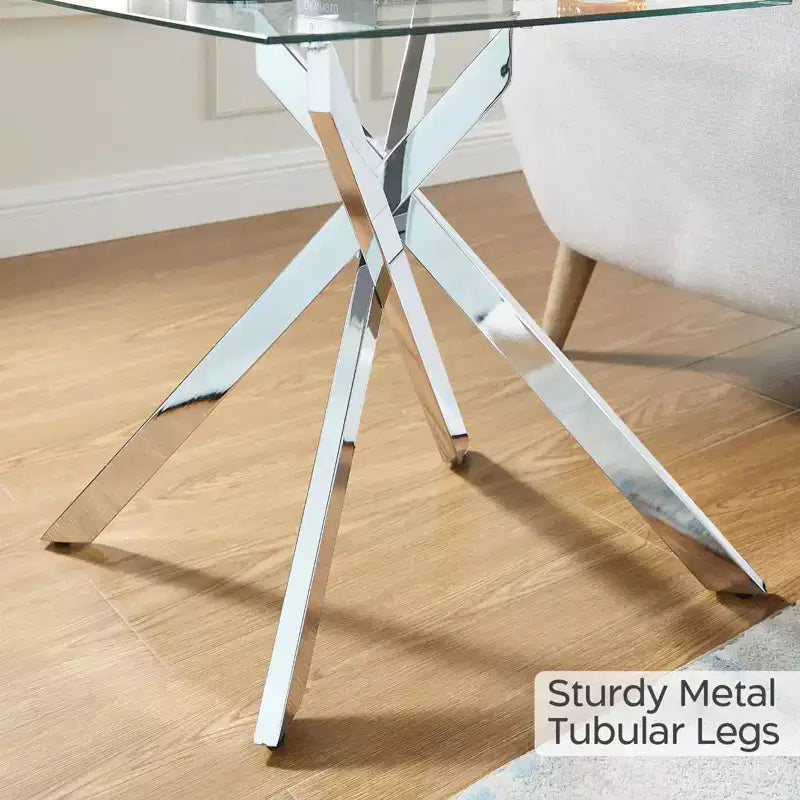 Table d'appoint moderne en verre Hues avec plateau en verre trempé et pieds en métal pour salon