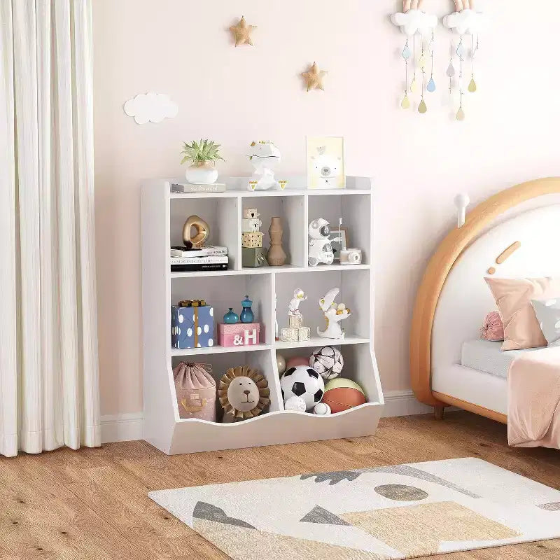 Acekool Étagère à Livres et Meuble de Rangement pour Jouets 3 Niveaux, Organisateur Multi-Bacs pour Chambre d'Enfants, Salle de Jeux, Salles de Classe, Lot de 2