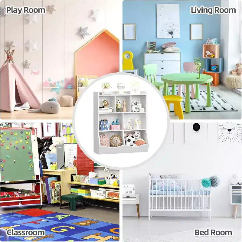 Acekool Étagère à Livres et Meuble de Rangement pour Jouets 3 Niveaux, Organisateur Multi-Bacs pour Chambre d'Enfants, Salle de Jeux, Salles de Classe, Lot de 2