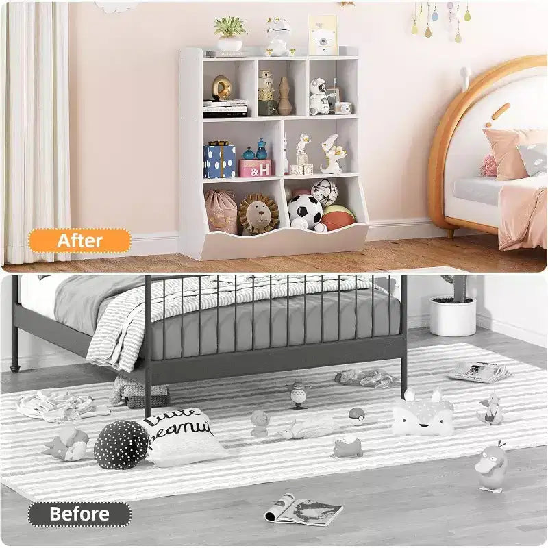 Acekool Étagère à Livres et Meuble de Rangement pour Jouets 3 Niveaux, Organisateur Multi-Bacs pour Chambre d'Enfants, Salle de Jeux, Salles de Classe, Lot de 2