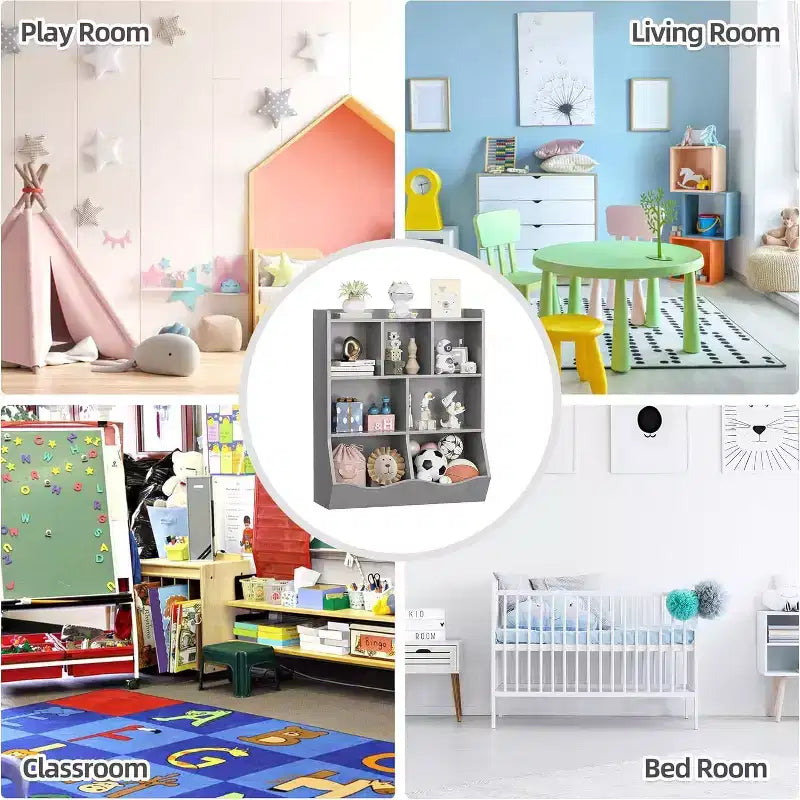 Acekool Étagère à Livres et Meuble de Rangement pour Jouets 3 Niveaux, Organisateur Multi-Bacs pour Chambre d'Enfants, Salle de Jeux, Salles de Classe, Lot de 2