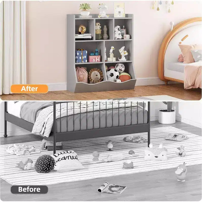 Acekool Étagère à Livres et Meuble de Rangement pour Jouets 3 Niveaux, Organisateur Multi-Bacs pour Chambre d'Enfants, Salle de Jeux, Salles de Classe, Lot de 2