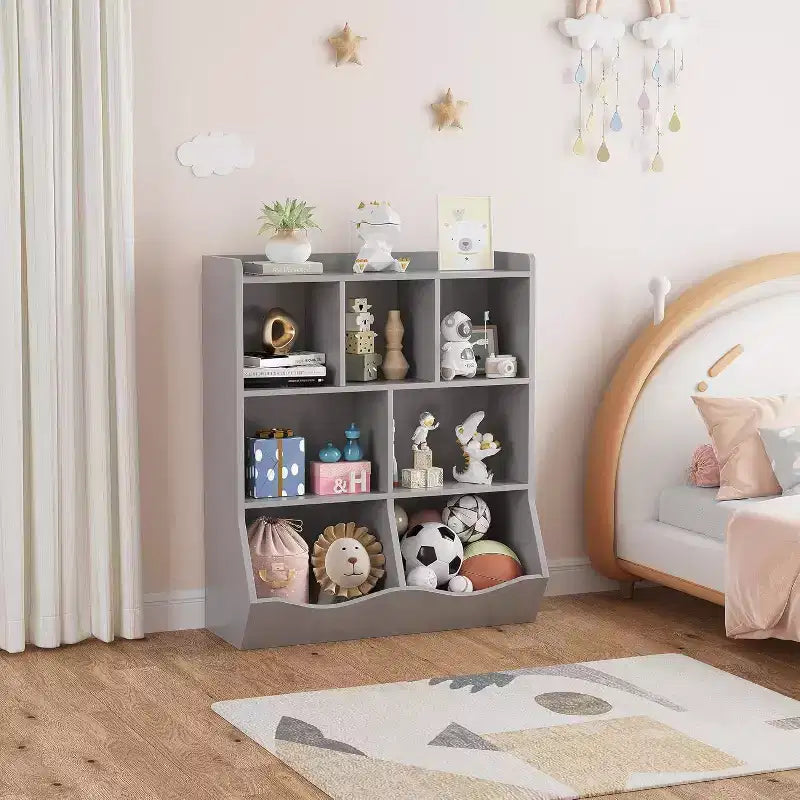 Acekool Étagère à Livres et Meuble de Rangement pour Jouets 3 Niveaux, Organisateur Multi-Bacs pour Chambre d'Enfants, Salle de Jeux, Salles de Classe, Lot de 2