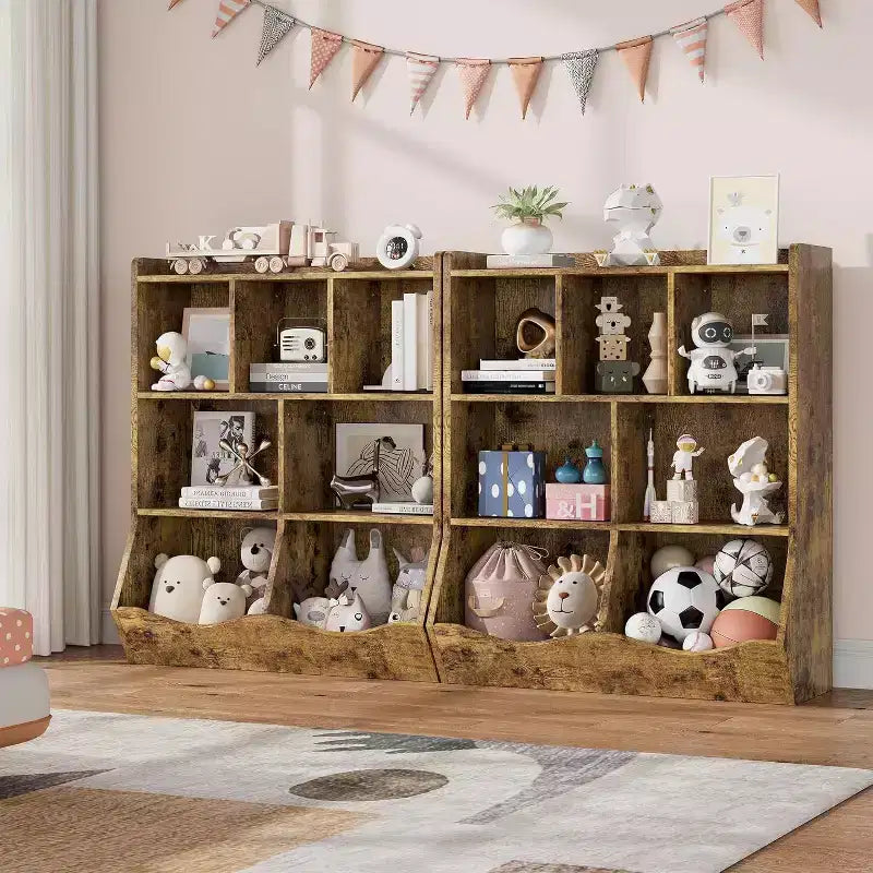 Acekool Étagère à Livres et Meuble de Rangement pour Jouets 3 Niveaux, Organisateur Multi-Bacs pour Chambre d'Enfants, Salle de Jeux, Salles de Classe, Lot de 2