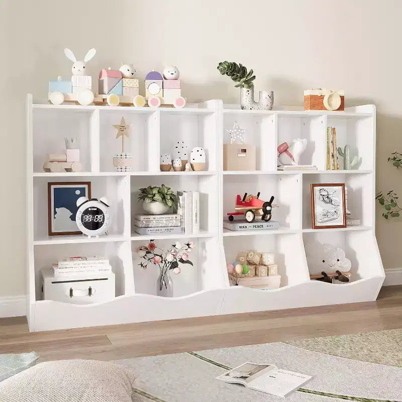 Acekool Étagère à Livres et Meuble de Rangement pour Jouets 3 Niveaux, Organisateur Multi-Bacs pour Chambre d'Enfants, Salle de Jeux, Salles de Classe, Lot de 2