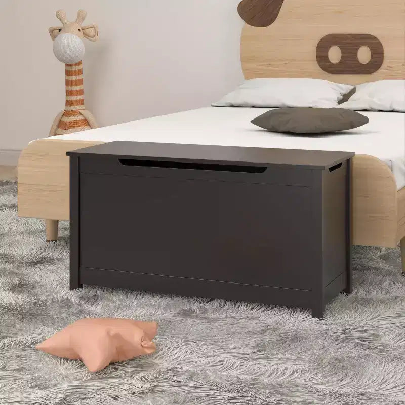 Acekool Coffre à Jouets en Bois avec Charnière de Sécurité, Banc de Rangement pour Enfants avec Couvercle pour Chambre à Coucher, Salle de Jeux, Salon, 80x33x42.4 cm Marron Foncé