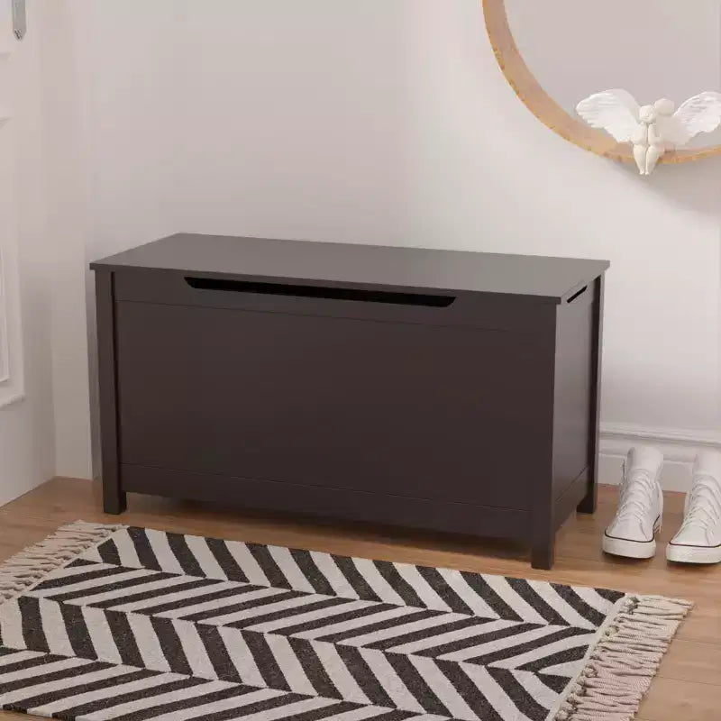 Acekool Coffre à Jouets en Bois avec Charnière de Sécurité, Banc de Rangement pour Enfants avec Couvercle pour Chambre à Coucher, Salle de Jeux, Salon, 80x33x42.4 cm Marron Foncé