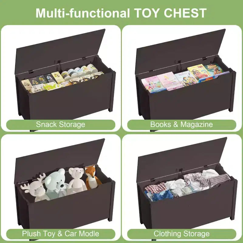 Acekool Coffre à Jouets en Bois avec Charnière de Sécurité, Banc de Rangement pour Enfants avec Couvercle pour Chambre à Coucher, Salle de Jeux, Salon, 80x33x42.4 cm Marron Foncé