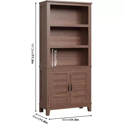 Acekool Étagère 5 niveaux avec porte, bibliothèque rustique de style ferme, étagère de rangement vintage couleur noyer pour bureau à domicile, lot de 2