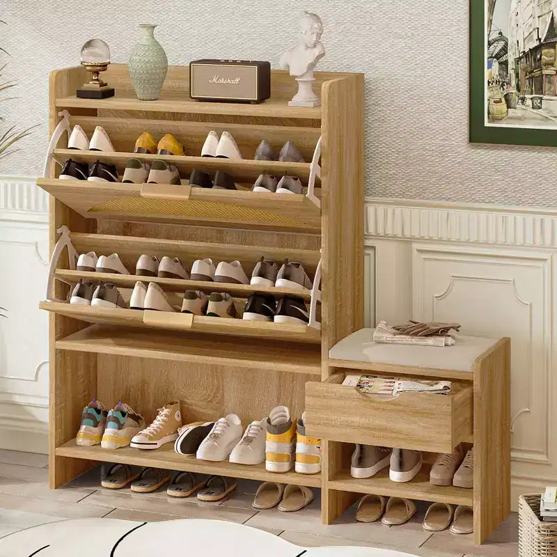 Meuble à chaussures Okak 47,2 po, organisateur de chaussures autoportant avec 2 tiroirs basculants et 1 grande étagère, armoire de rangement pour chaussures pour entrée, salon, marron