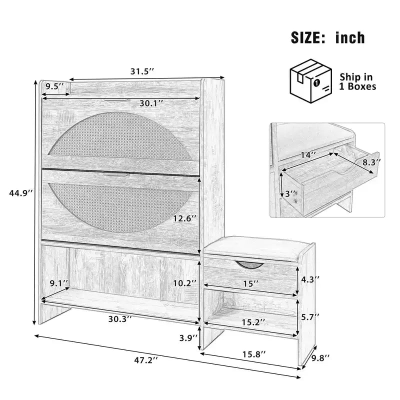 Meuble à chaussures Okak 47,2 po, organisateur de chaussures autoportant avec 2 tiroirs basculants et 1 grande étagère, armoire de rangement pour chaussures pour entrée, salon, marron