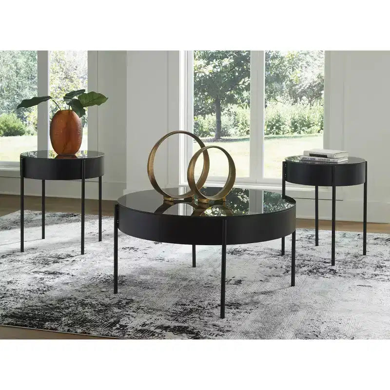 Ensemble de 3 tables basses en verre Ardoline de Signature Design by Ashley avec tables d'appoint – Fini noir mat