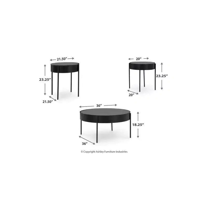 Ensemble de 3 tables basses en verre Ardoline de Signature Design by Ashley avec tables d'appoint – Fini noir mat