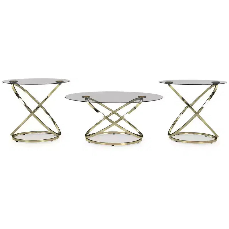 Signature Design by Ashley Crimonti - Ensemble de 3 tables basses en verre avec tables d'appoint – Fini or champagne