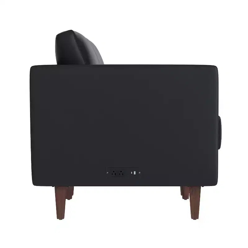 Flash Furniture HERCULES Artemis Canapé de réception rembourré avec 4 prises de courant alternatif/2 ports USB/2 ports USB-C et pieds en bois de noyer avec patins réglables