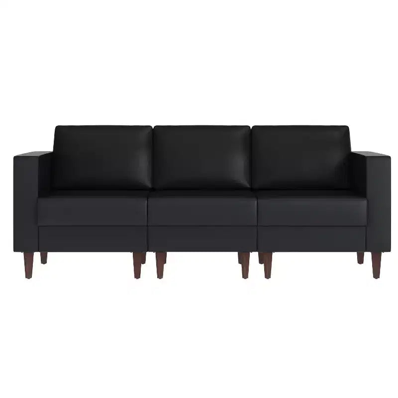 Flash Furniture HERCULES Artemis Canapé de réception rembourré avec 4 prises de courant alternatif/2 ports USB/2 ports USB-C et pieds en bois de noyer avec patins réglables