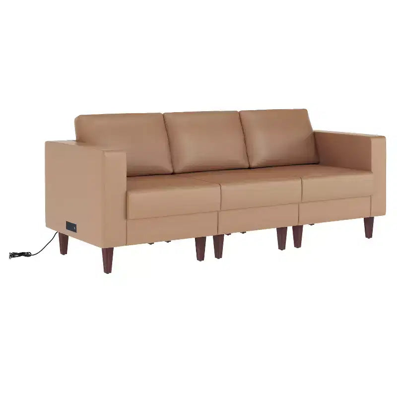 Flash Furniture HERCULES Artemis Canapé de réception rembourré avec 4 prises de courant alternatif/2 ports USB/2 ports USB-C et pieds en bois de noyer avec patins réglables