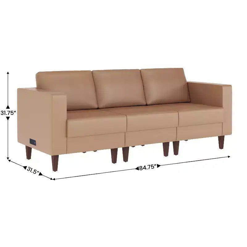 Flash Furniture HERCULES Artemis Canapé de réception rembourré avec 4 prises de courant alternatif/2 ports USB/2 ports USB-C et pieds en bois de noyer avec patins réglables