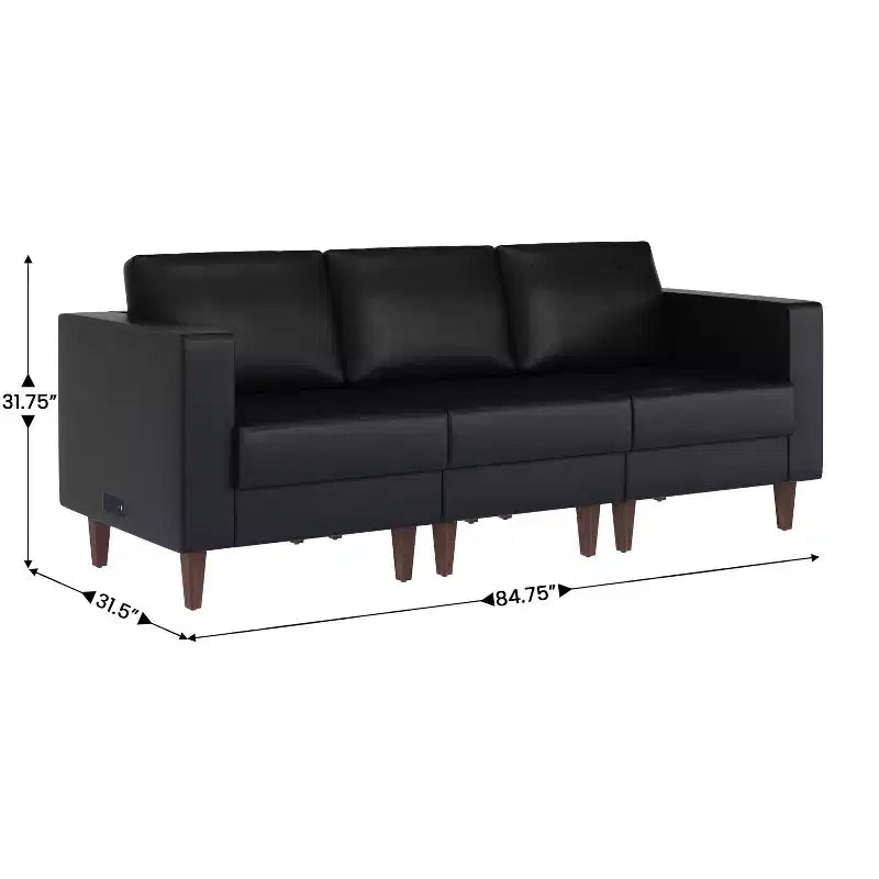 Flash Furniture HERCULES Artemis Canapé de réception rembourré avec 4 prises de courant alternatif/2 ports USB/2 ports USB-C et pieds en bois de noyer avec patins réglables