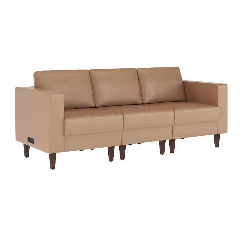 Flash Furniture HERCULES Artemis Canapé de réception rembourré avec 4 prises de courant alternatif/2 ports USB/2 ports USB-C et pieds en bois de noyer avec patins réglables